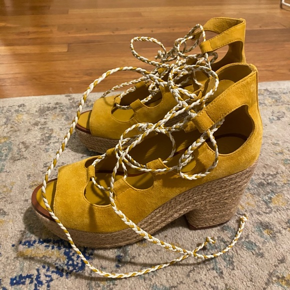 Tory Burch Positano Lace-Up Platform Espadrille Sandal Shoe Suede - Picture 7 of 10